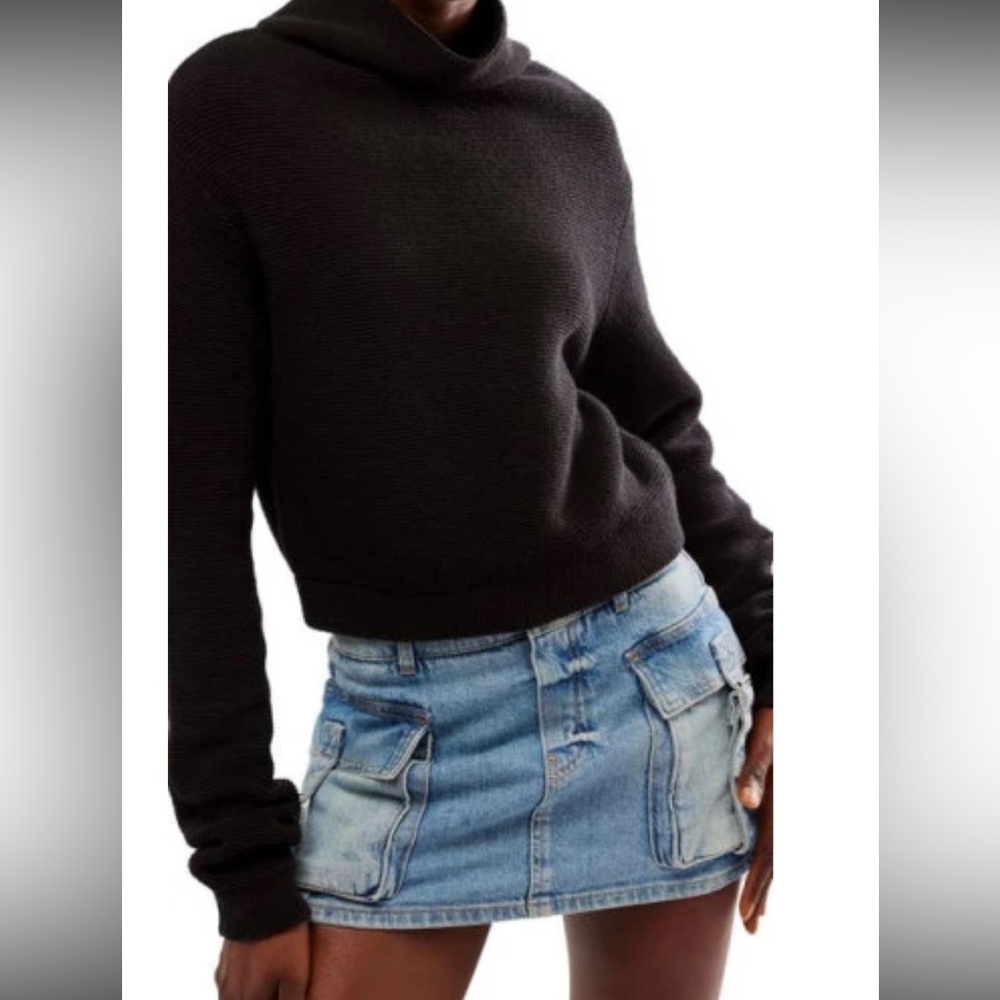 Free People Ottoman Mock Neck Pullover Black size Medium